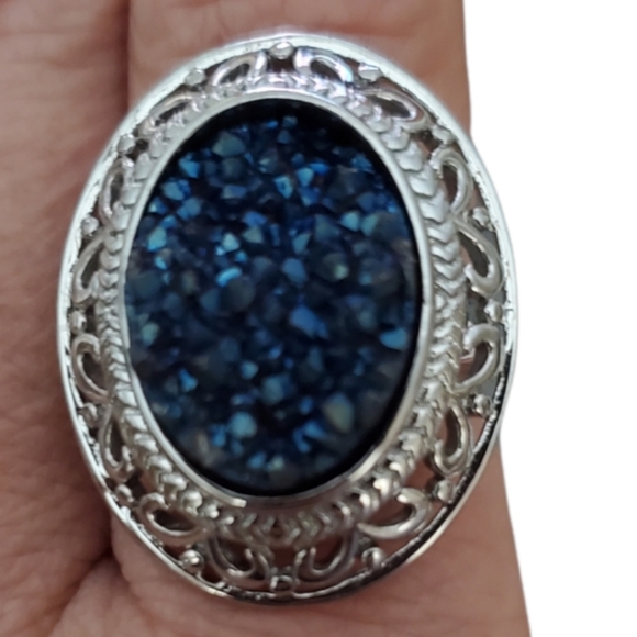 Blue Crystal Ring with Silver Band 8.5 - Picture 1 of 4